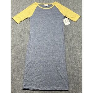 LulaRoe Julia Dress Womens S Gray Yellow Round Neck Short Sleeve New